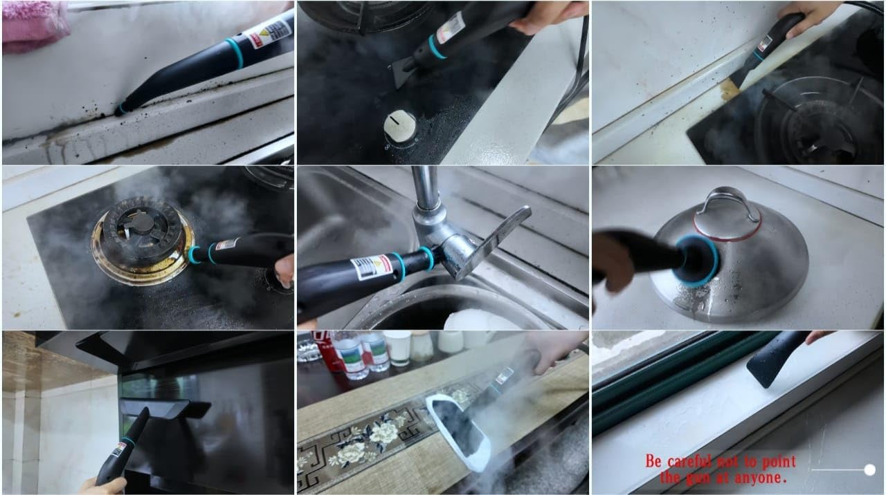 Compact Steam Cleaner, NSC-4831B, Handheld High Pressure Steamer with 8 Brush Heads for Home, Kitchen, Bathroom, Furniture & Car Detailing, Black
