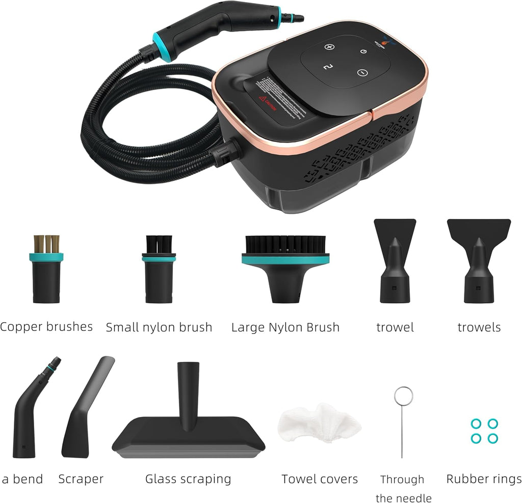 Compact Steam Cleaner, NSC-4831B, Handheld High Pressure Steamer with 8 Brush Heads for Home, Kitchen, Bathroom, Furniture & Car Detailing, Black