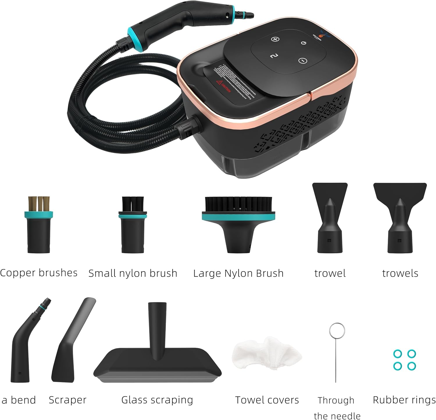 Compact Steam Cleaner, NSC-4831B, Handheld High Pressure Steamer with 8 Brush Heads for Home, Kitchen, Bathroom, Furniture & Car Detailing, Black