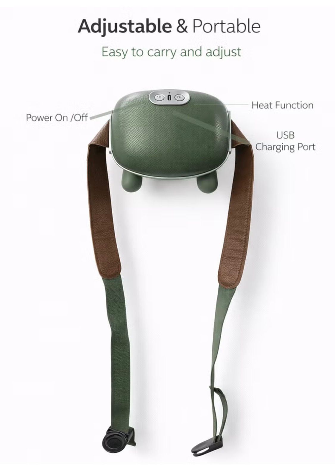 Massager Neck and Shoulder Massager 4D Deep Kneading With Dual Heat Cordless Rechargeable Soft Silicone Heads For Back Arms Legs Calves Olive Green