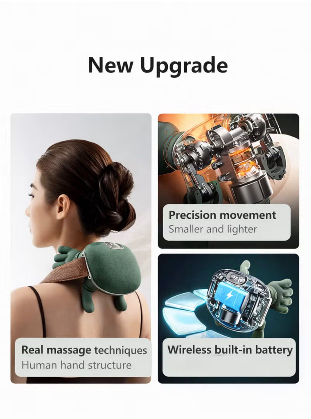 Massager Neck and Shoulder Massager 4D Deep Kneading With Dual Heat Cordless Rechargeable Soft Silicone Heads For Back Arms Legs Calves Olive Green